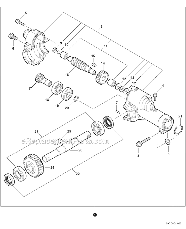 Cultivator Attachment - Gear Case Diagram and Parts List for PAS-266 T44312001001-T44312999999 Echo Trimmer