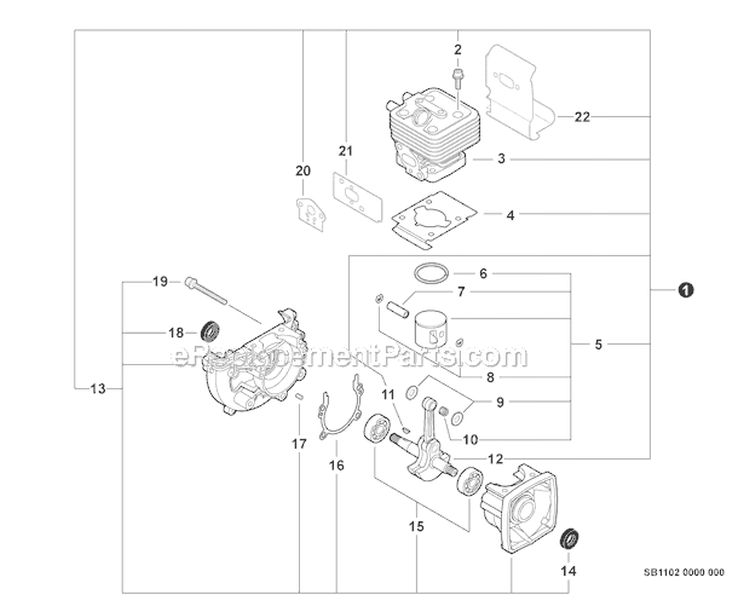 Engine, Short Block - Sb1102 Diagram and Parts List for PAS-266 T44312001001-T44312999999 Echo Trimmer