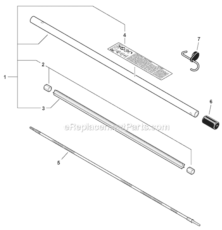 Pro Thatch Attachment - Main Pipe Assembly Diagram and Parts List for PAS-266 T44312001001-T44312999999 Echo Trimmer