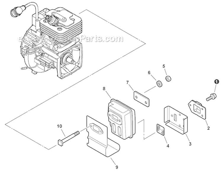 Exhaust Diagram and Parts List for PAS-266 T44312001001-T44312999999 Echo Trimmer