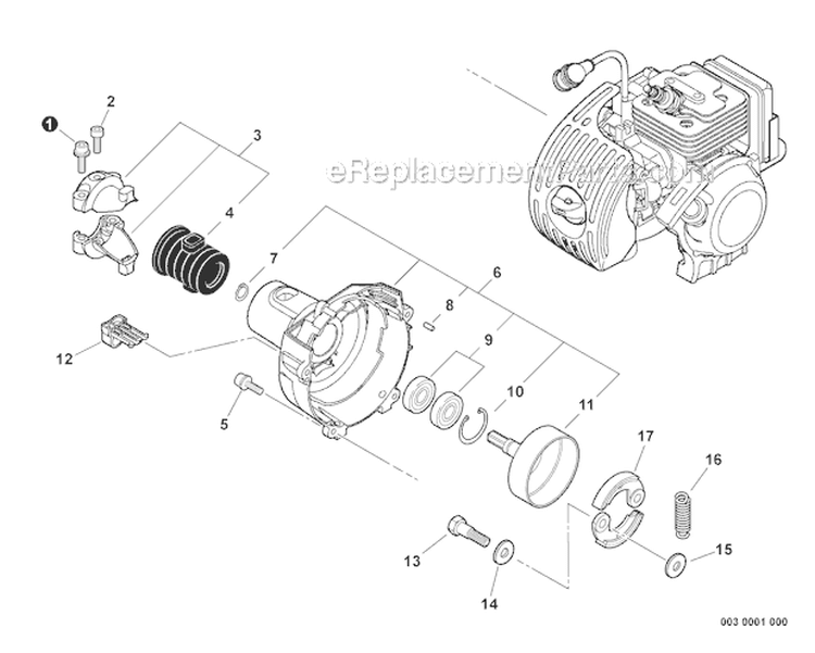 Fan Case, Clutch Diagram and Parts List for PAS-266 T44312001001-T44312999999 Echo Trimmer