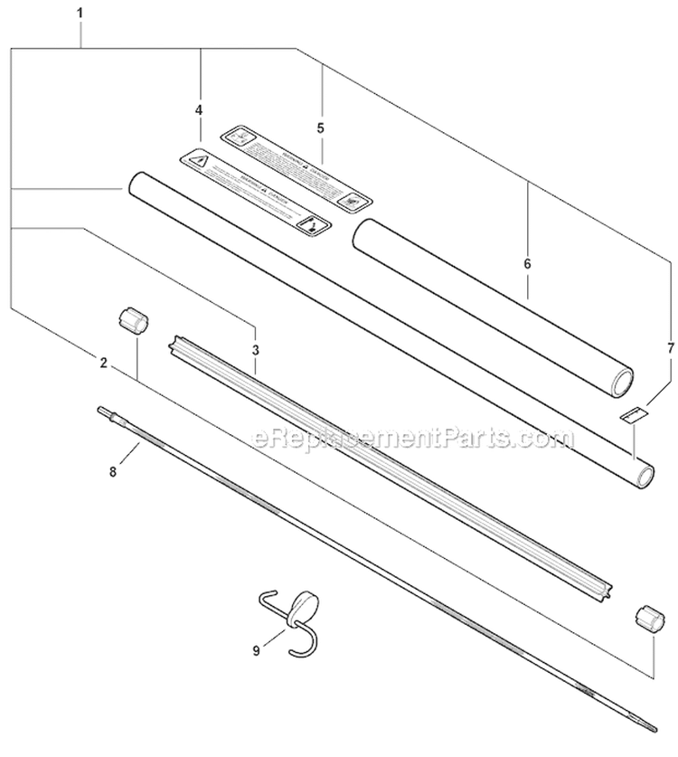 Hedge Trimmer Attachment - Main Pipe, Driveshaft Diagram and Parts List for PAS-266 T44413001001-T44413999999 Echo Trimmer