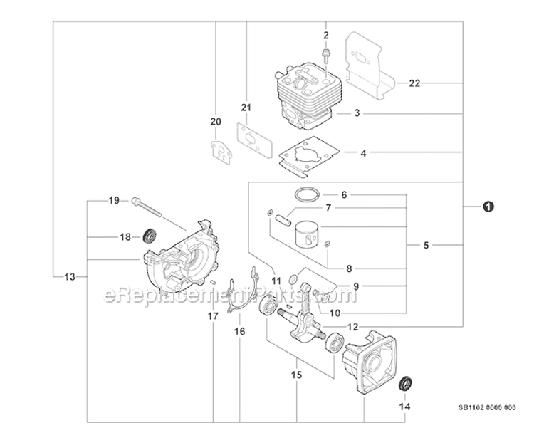 Engine, Short Block - Sb1102 Diagram and Parts List for PAS-266 T44413001001-T44413999999 Echo Trimmer