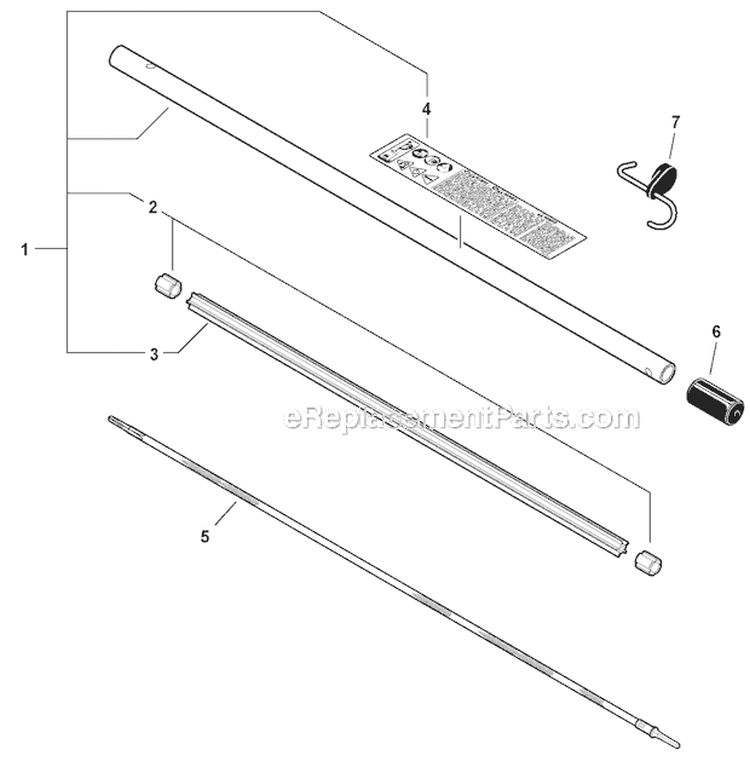 Pro Thatch Attachment - Main Pipe Assembly Diagram and Parts List for PAS-266 T44413001001-T44413999999 Echo Trimmer