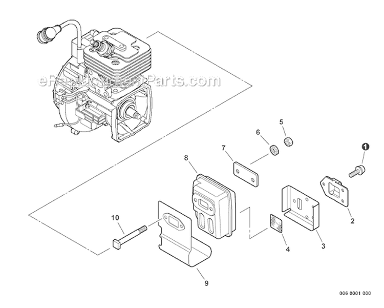 Exhaust Diagram and Parts List for PAS-266 T44413001001-T44413999999 Echo Trimmer