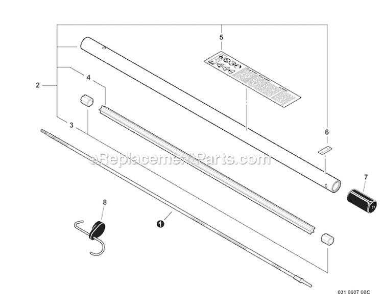 Rapid Loader Trimmer - Main Pipe, Flexible Driveshaft Diagram and Parts List for PAS-266 T44413001001-T44413999999 Echo Trimmer