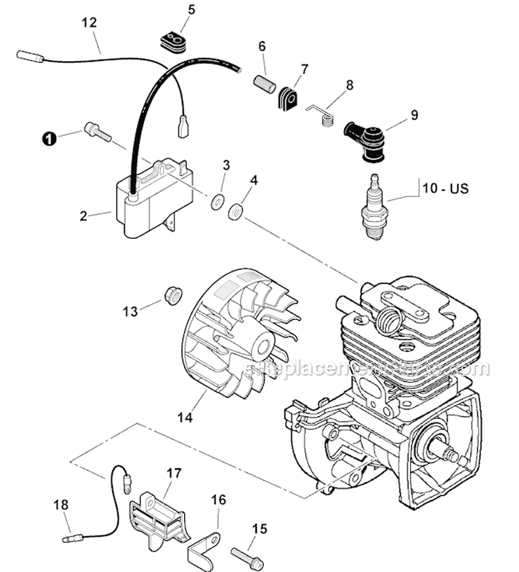 Flywheel, Ignition Diagram and Parts List for PAS-266 T44413001001-T44413999999 Echo Trimmer