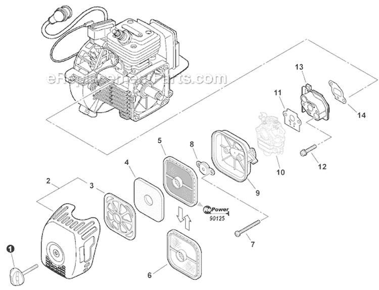 Intake Diagram and Parts List for PAS-280 T44511001001-T44511999999 Echo Trimmer