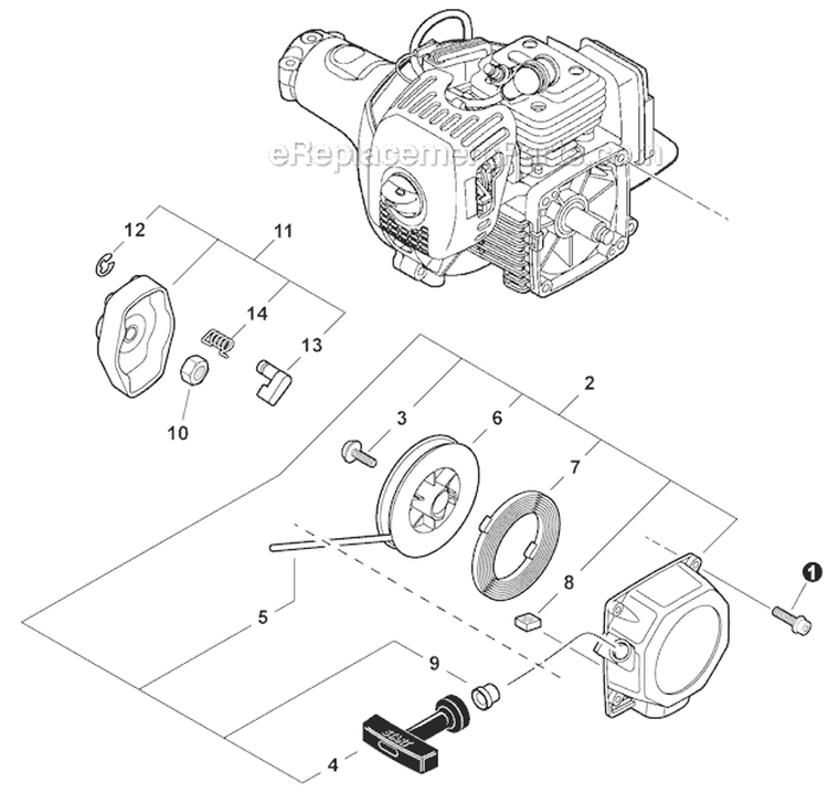 Starter Diagram and Parts List for PAS-280 T44511001001-T44511999999 Echo Trimmer