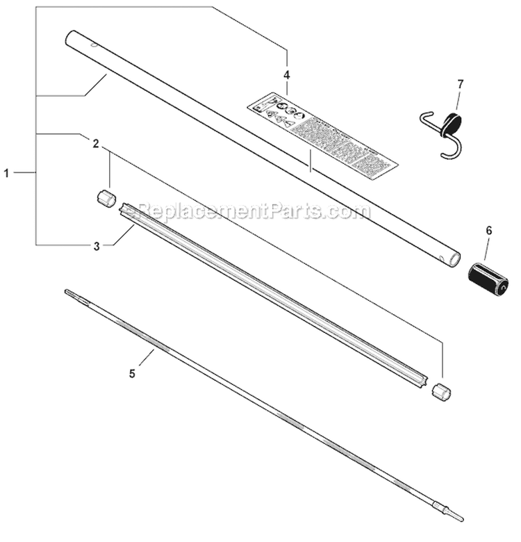 Edger Attachment - Main Pipe Diagram and Parts List for PAS-280 T44511001001-T44511999999 Echo Trimmer