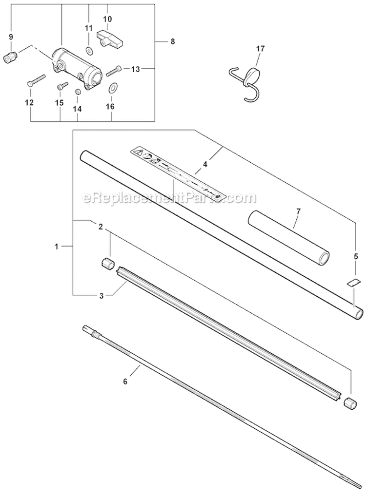 3-Foot Extension Diagram and Parts List for PAS-280 T44511001001-T44511999999 Echo Trimmer