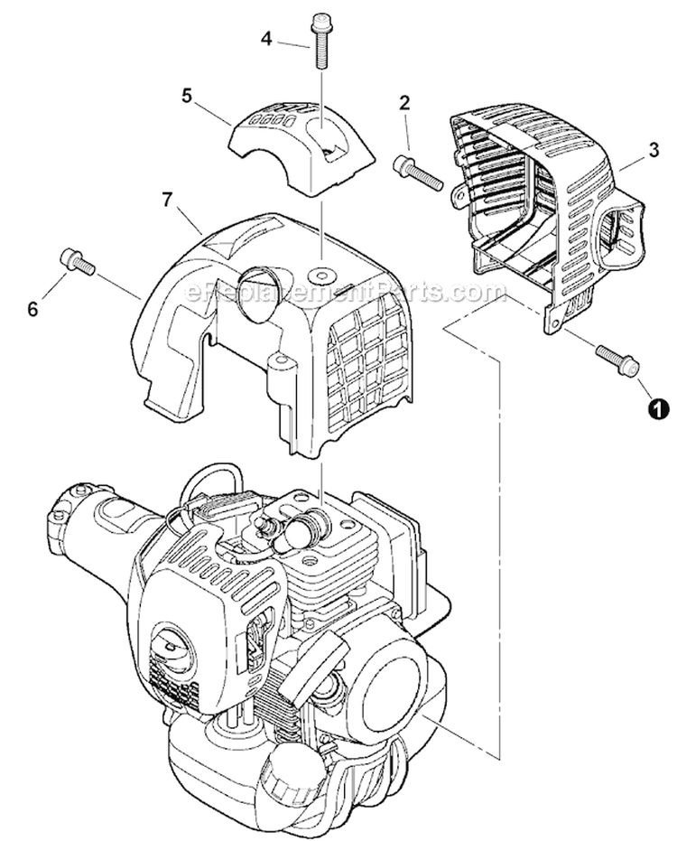 Engine and Exhaust Cover Diagram and Parts List for PAS-280 T44511001001-T44511999999 Echo Trimmer