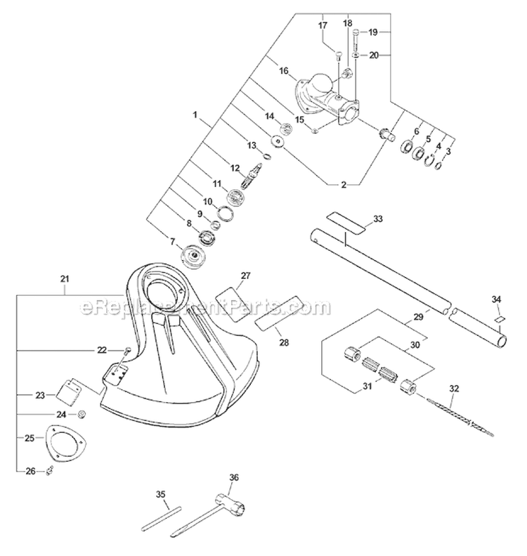 Grass Trimmer Attachment Diagram and Parts List for PAS-280 T44511001001-T44511999999 Echo Trimmer