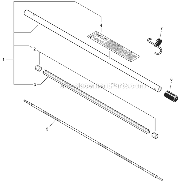 ProThatch Attachment - Main Pipe Diagram and Parts List for PAS-280 T44511001001-T44511999999 Echo Trimmer