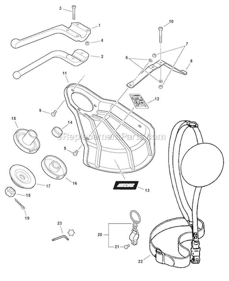 Barrier Bar, Metal Shield, Shoulder Strap Diagram and Parts List for PAS-280 T44612001001-T44612999999 Echo Trimmer