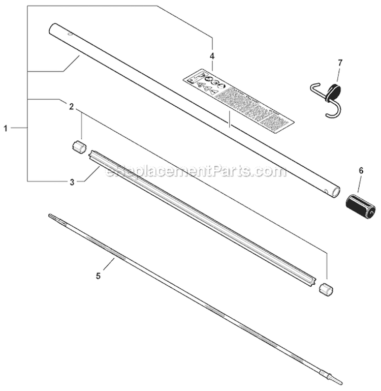 Edger Attachment - Main Pipe Diagram and Parts List for PAS-280 T44612001001-T44612999999 Echo Trimmer
