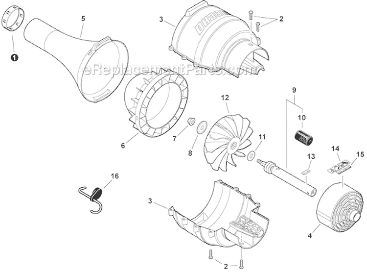 Blower Attachment Diagram and Parts List for PAS-280 T44612001001-T44612999999 Echo Trimmer