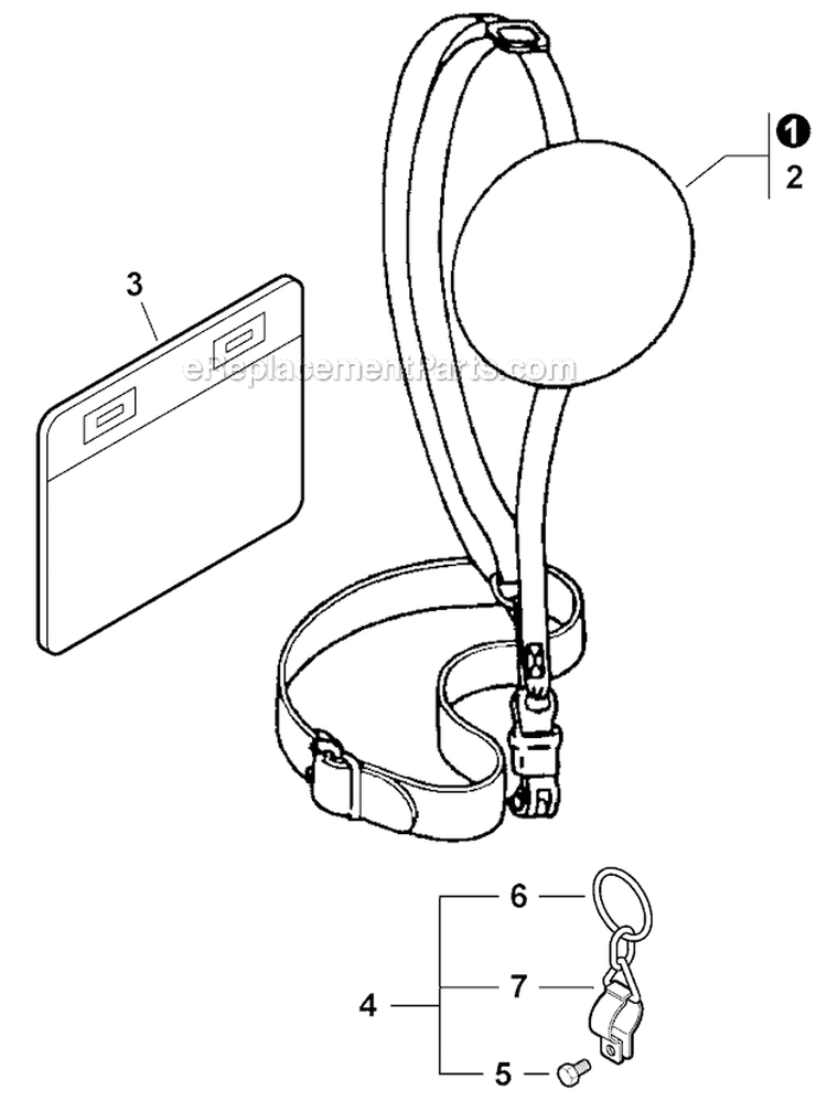 U-Handle Shoulder Harness Diagram and Parts List for PAS-280 T44612001001-T44612999999 Echo Trimmer