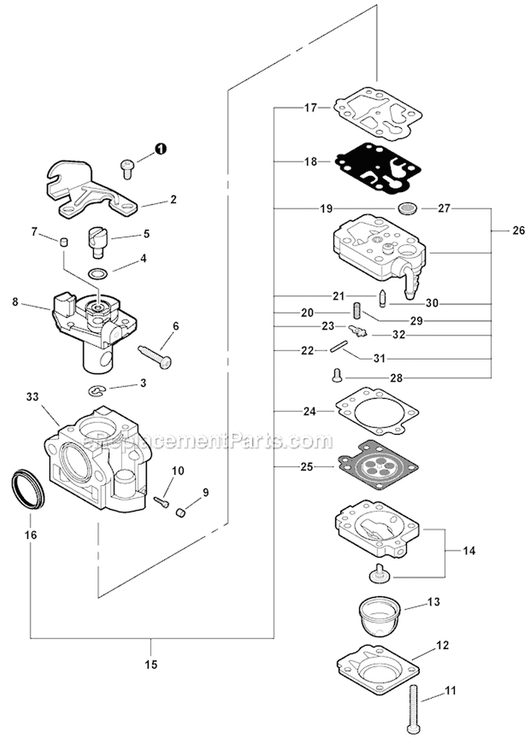 Carburetor Diagram and Parts List for PAS-280 T44713001001-T44713999999 Echo Trimmer