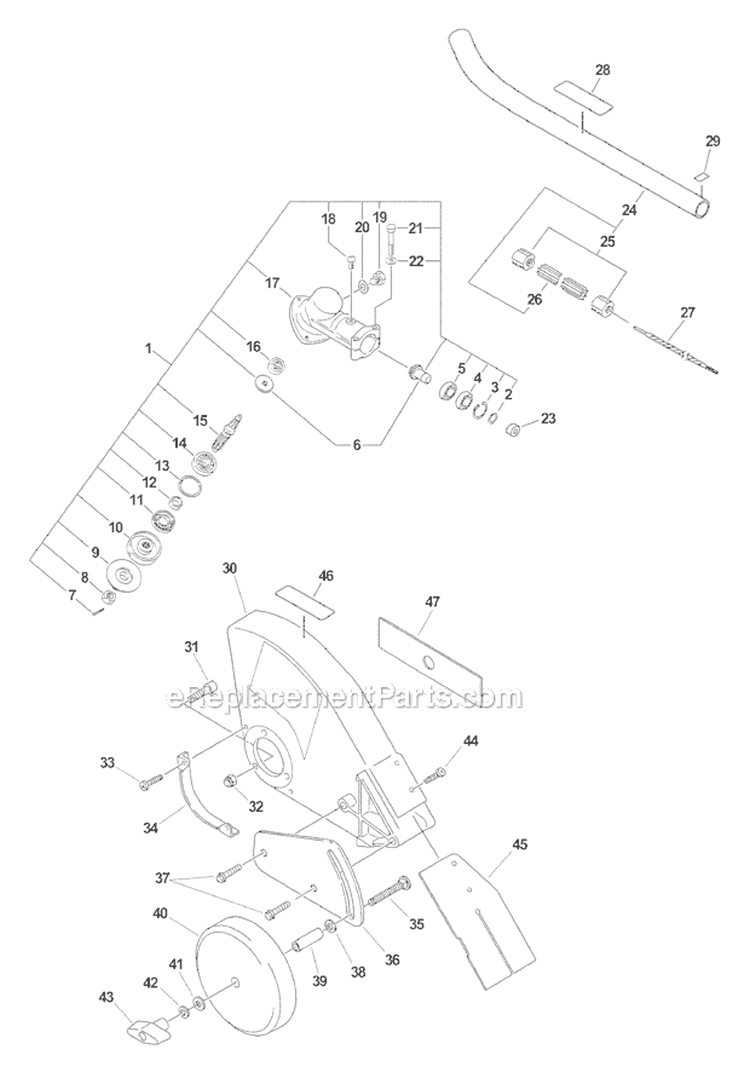 Edger Attachment - Gear Case Plastic Shield Diagram and Parts List for PAS-280 T44713001001-T44713999999 Echo Trimmer