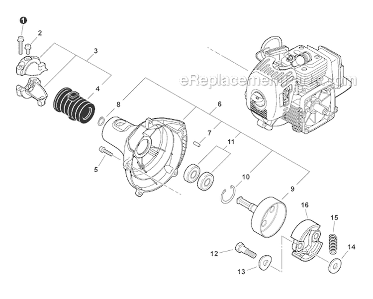 Fan Case Clutch Diagram and Parts List for PAS-280 T44713001001-T44713999999 Echo Trimmer