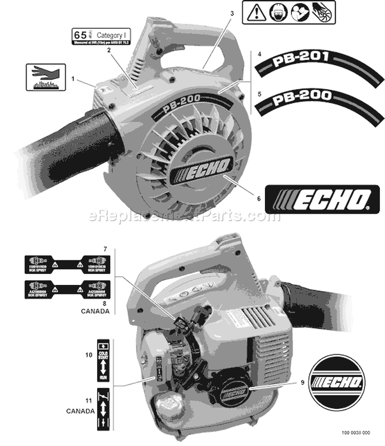 Page H Diagram and Parts List for PB-200 P08912004601 - P08912999999 Echo Leaf Blower / Vacuum