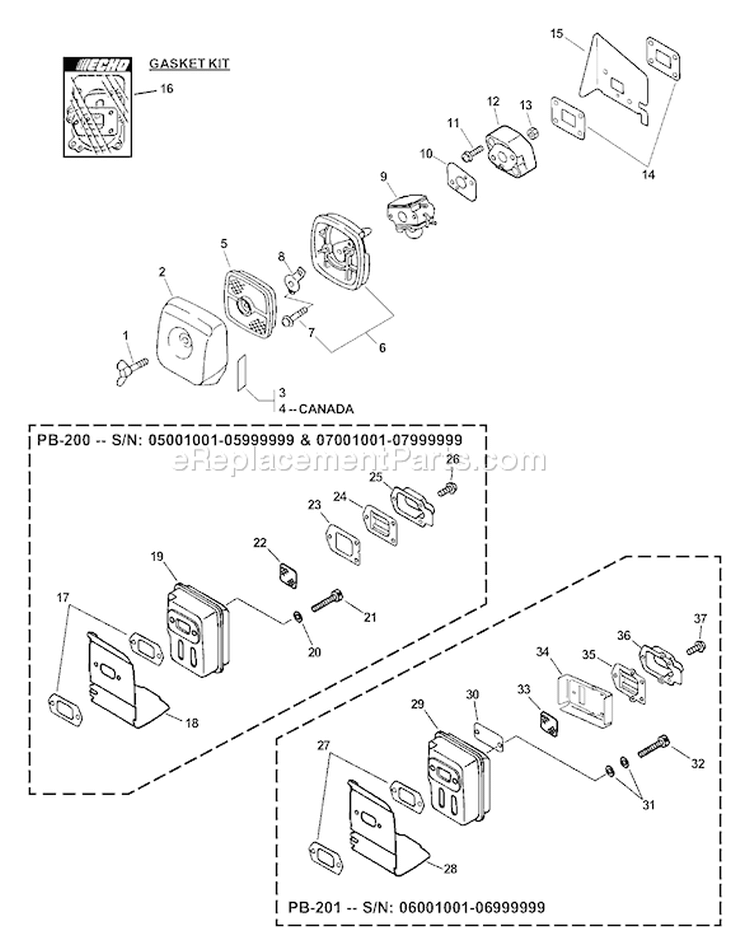 Page C Diagram and Parts List for PB-200 07001001 - 07999999 Echo Leaf Blower / Vacuum