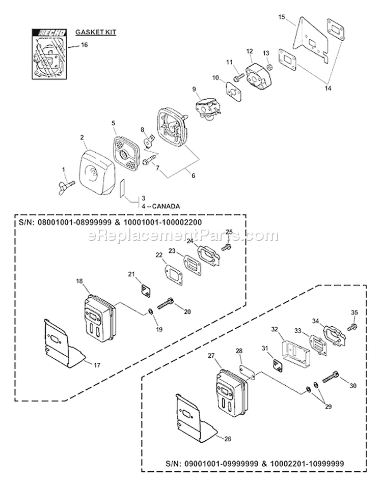 Page D Diagram and Parts List for PB-201 09001001 - 09999999 Echo Leaf Blower / Vacuum