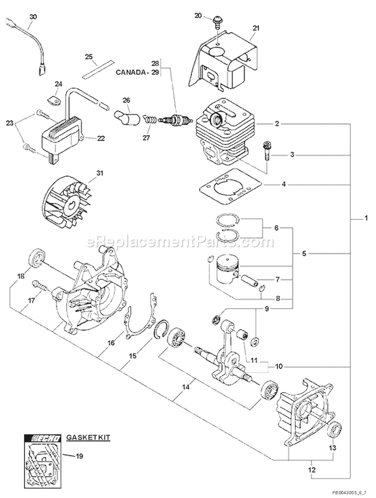 Page B Diagram and Parts List for PB-231LN 06001001 - 06004666 Echo Leaf Blower / Vacuum