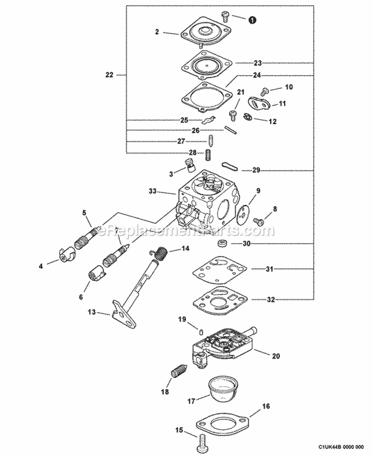 Carburetor--C1U-K44B Diagram and Parts List for PB-2455 P32720001001-P32720999999 Echo Leaf Blower / Vacuum