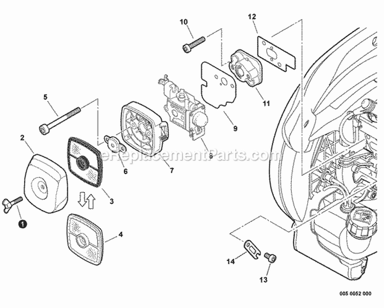 Intake Diagram and Parts List for PB-250LN P34913001001-P34913999999 Echo Leaf Blower / Vacuum