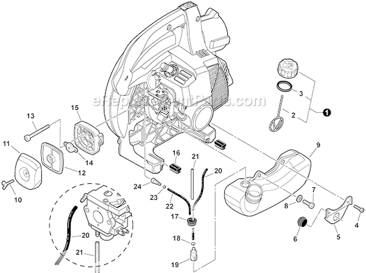 Fuel System Diagram and Parts List for PB-250 P30911001001-P30911999999 Echo Leaf Blower / Vacuum