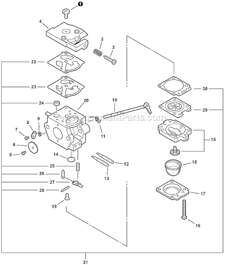 Carburetor, Wta-33 Diagram and Parts List for PB-250 P31013001001-P31013999999 Echo Leaf Blower / Vacuum