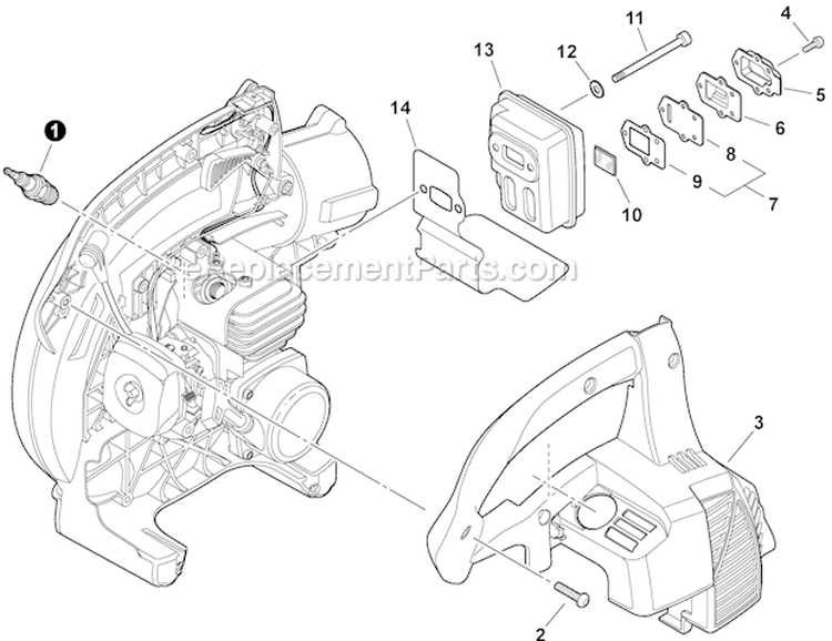 Engine Cover, Exhaust Diagram and Parts List for PB-250 P31013001001-P31013999999 Echo Leaf Blower / Vacuum