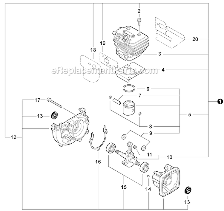 Engine, Short Block - Sb1104 Diagram and Parts List for PB-250 P31013001001-P31013999999 Echo Leaf Blower / Vacuum
