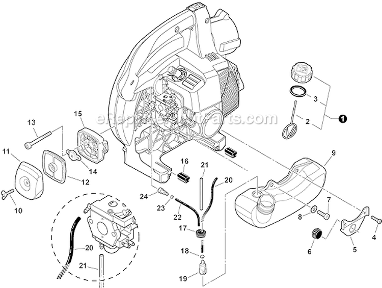 Fuel System Diagram and Parts List for PB-250 P31013001001-P31013999999 Echo Leaf Blower / Vacuum