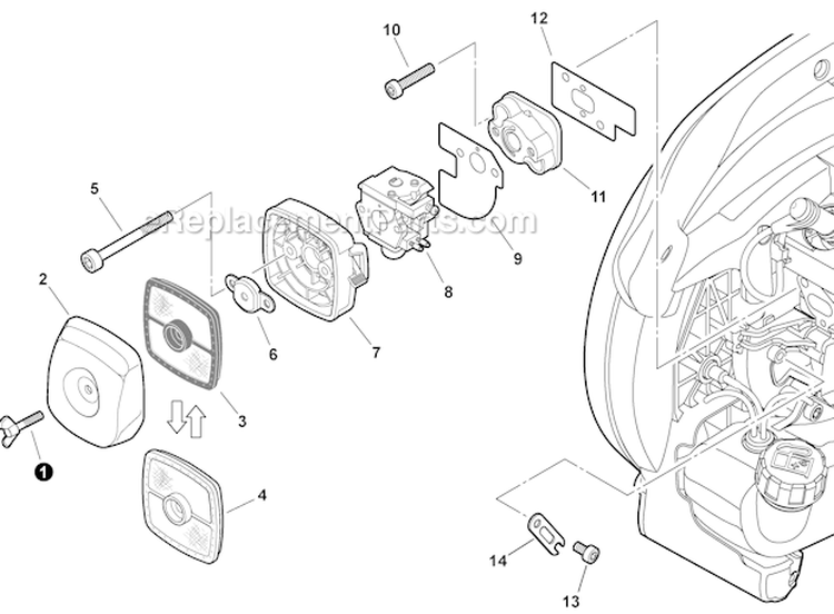 Intake Diagram and Parts List for PB-250 P31013001001-P31013999999 Echo Leaf Blower / Vacuum