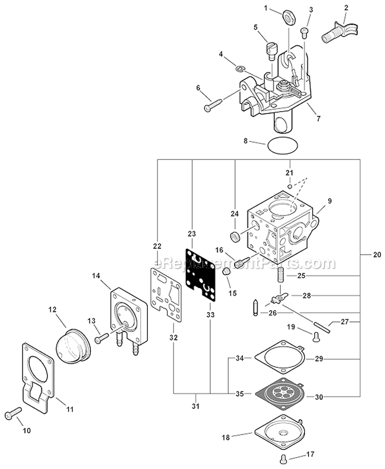 Carburetor, Rb-K106 Diagram and Parts List for PB-250 P33112001001-P33112999999 Echo Leaf Blower / Vacuum