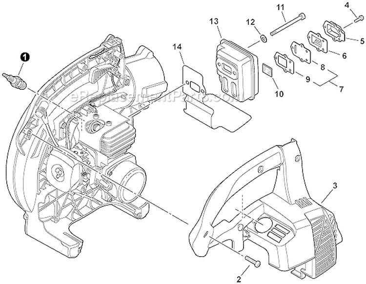 Engine Cover, Exhaust Diagram and Parts List for PB-250 P33313001001-P33313999999 Echo Leaf Blower / Vacuum