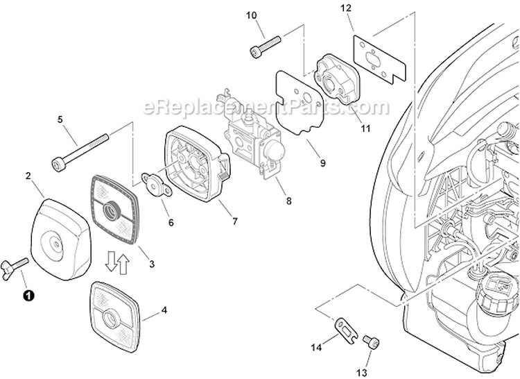 Intake Diagram and Parts List for PB-250 P33313001001-P33313999999 Echo Leaf Blower / Vacuum