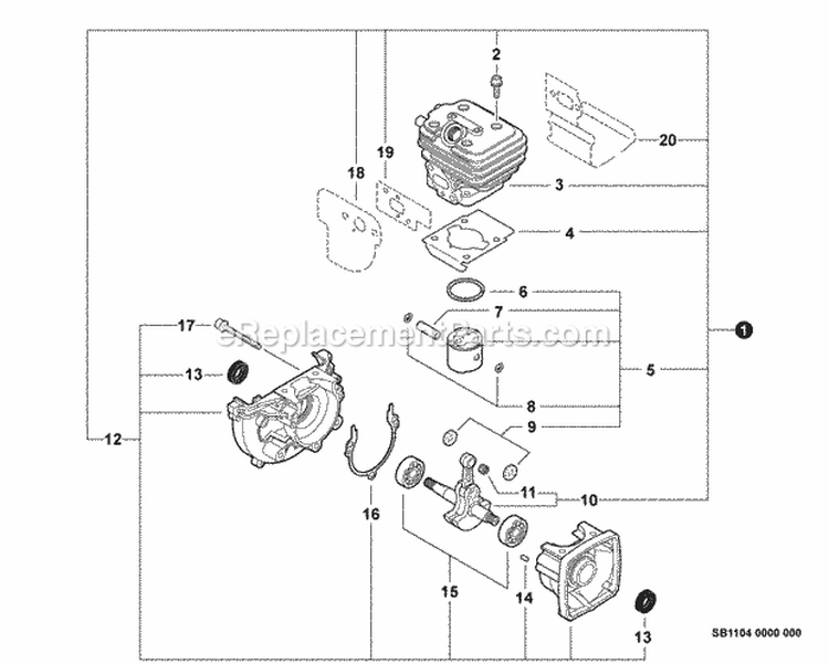 EngineShortBlock-Sb1104 Diagram and Parts List for PB-250LN P34913001001-P34913999999 Echo Leaf Blower / Vacuum