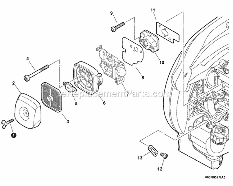 Intake Diagram and Parts List for PB-252 P35620001001-P35620999999 Echo Leaf Blower / Vacuum