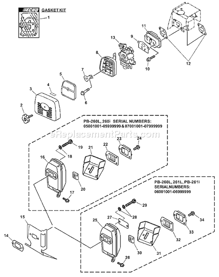 Page H Diagram and Parts List for PB-260L 06001001-06999999 Echo Leaf Blower / Vacuum