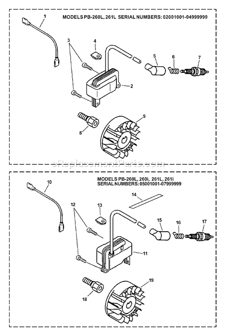Page I Diagram and Parts List for PB-260L 07001001-07999999 Echo Leaf Blower / Vacuum