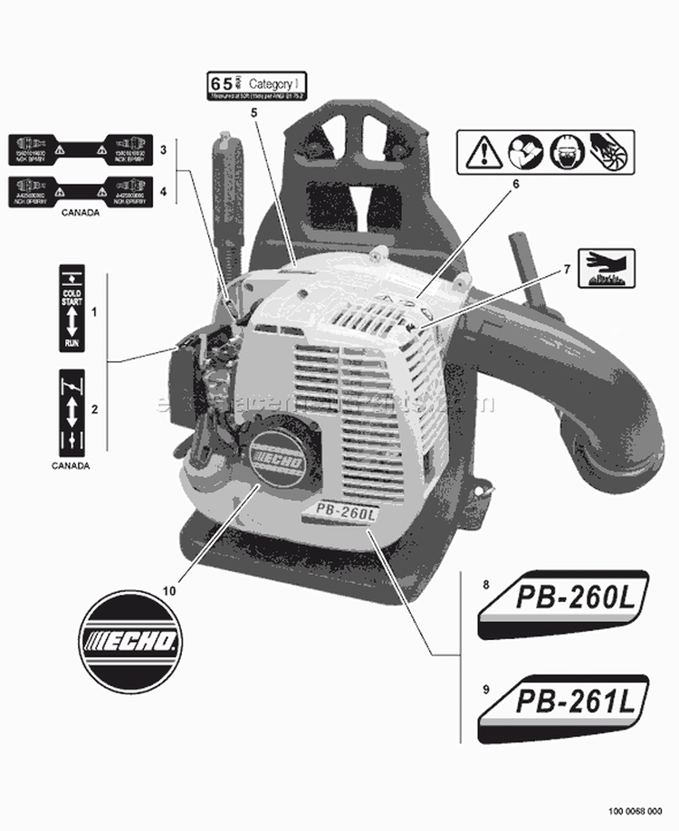 Page M Diagram and Parts List for PB-260L P28512001001-P28512999999 Echo Leaf Blower / Vacuum