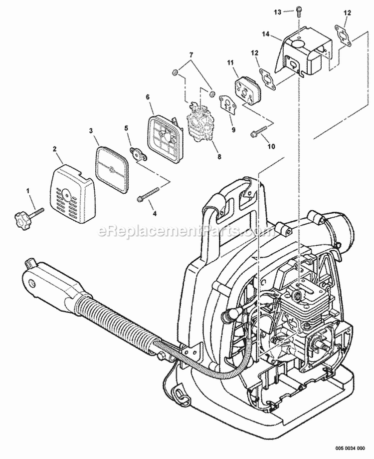IntakeCylinderCover Diagram and Parts List for PB-261I 06001001-06999999 Echo Leaf Blower / Vacuum