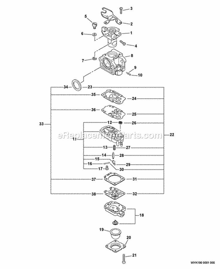 Carburetor--Wyk-190SN06001690-06999999 Diagram and Parts List for PB-261I 06001001-06999999 Echo Leaf Blower / Vacuum