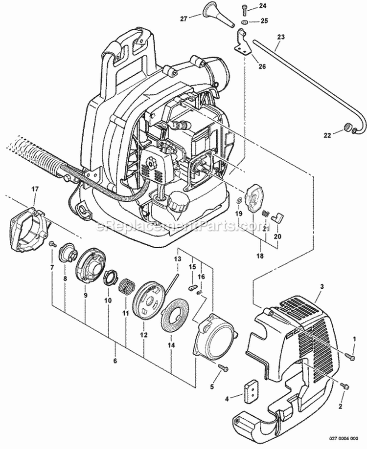 EngineCoverStarter Diagram and Parts List for PB-261I 06001001-06999999 Echo Leaf Blower / Vacuum