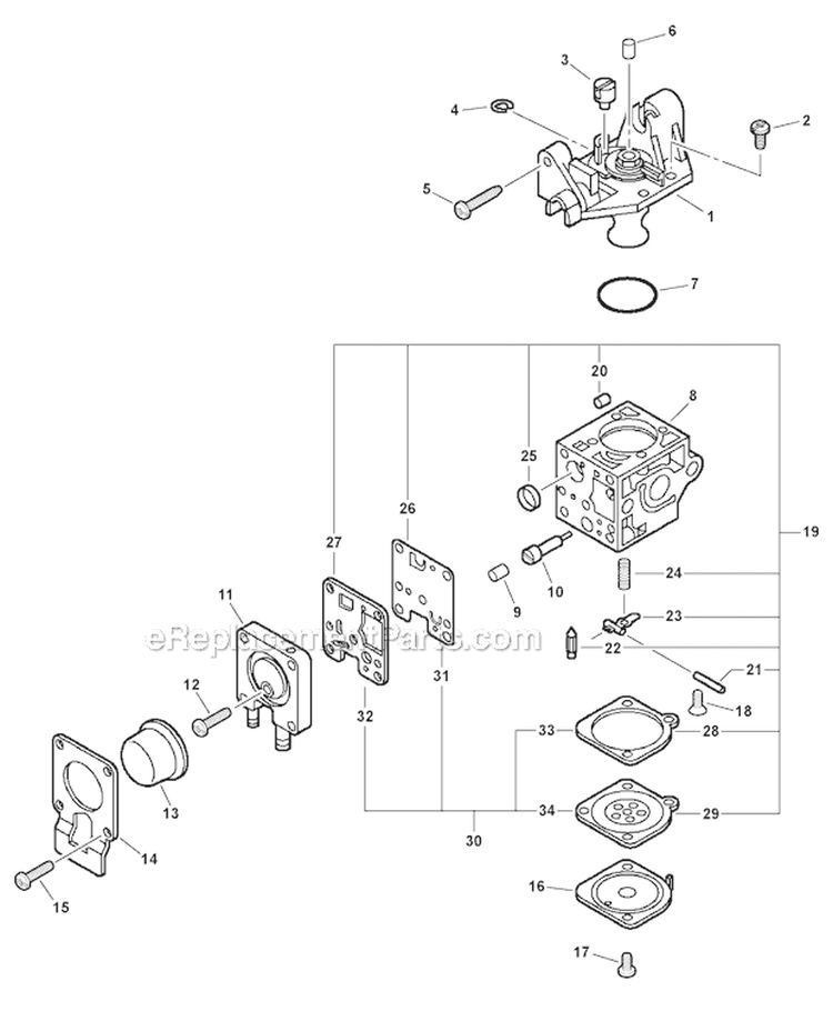 Carburetor Diagram and Parts List for PB-265LN P35312001001-P35312999999 Echo Leaf Blower / Vacuum