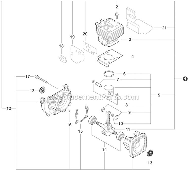 Engine Short Block Diagram and Parts List for PB-265LN P35411001001-P35411999999 Echo Leaf Blower / Vacuum